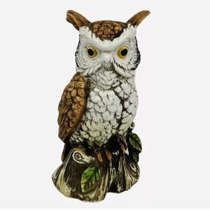Vintage Ardco 6.5" Great Horned Owl Stump Porcelain Figurine